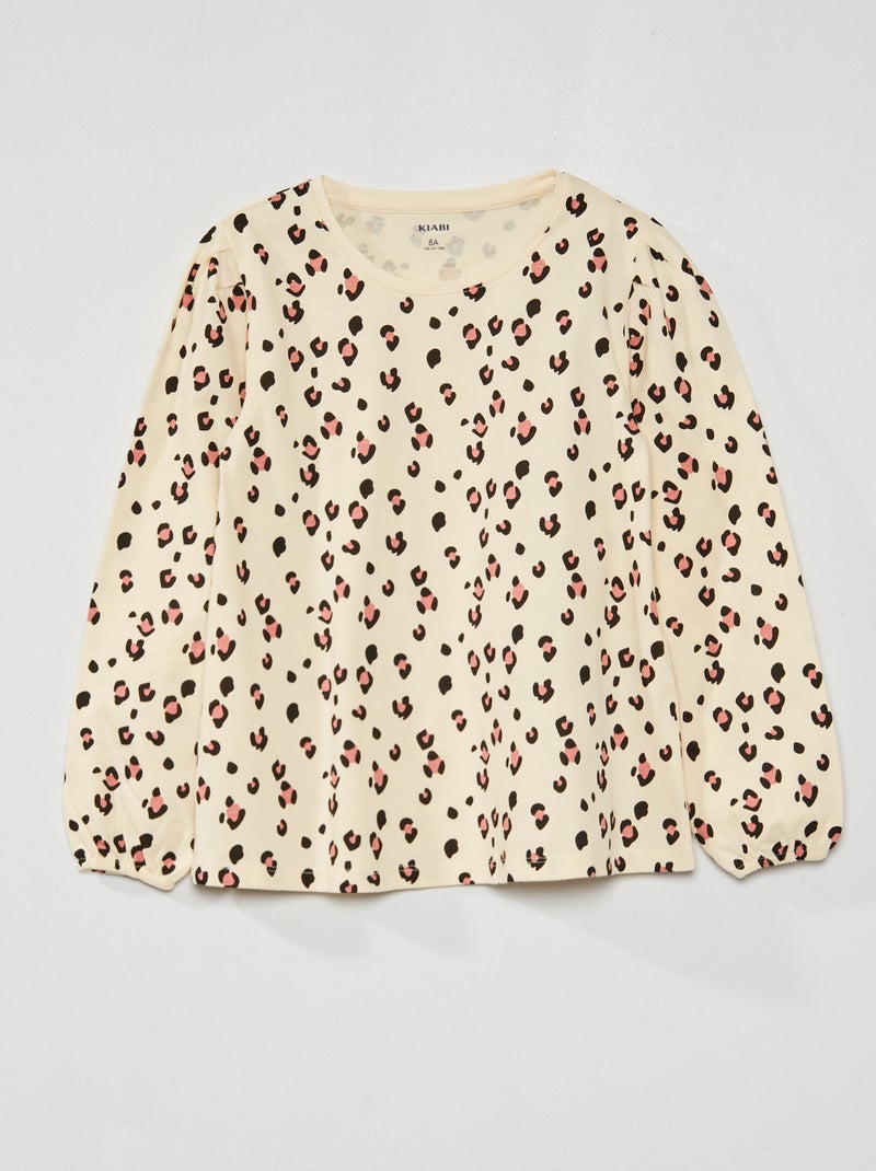 T-shirt de manga comprida 'leopardo' BEGE - Kiabi