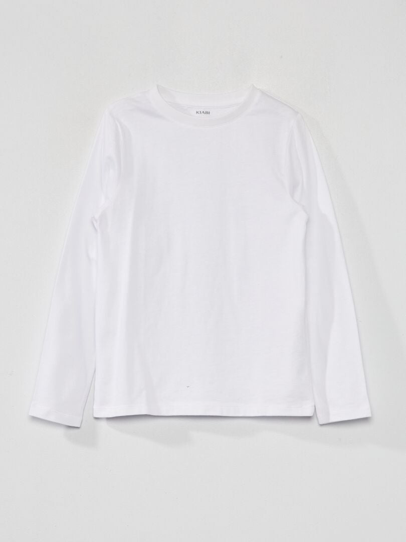 T-shirt de manga comprida lisa Branco - Kiabi