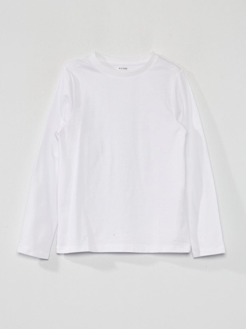T-shirt de manga comprida lisa Branco - Kiabi