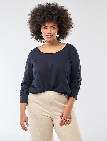 T-shirt de manga comprida lisa em jersey