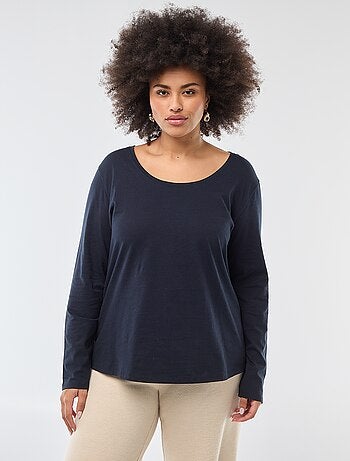 T-shirt de manga comprida lisa em jersey