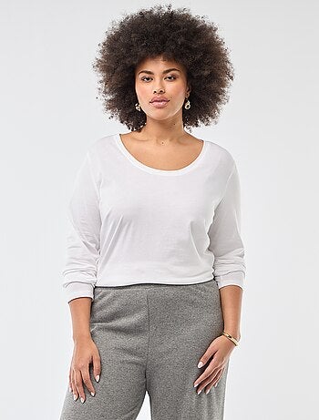 T-shirt de manga comprida lisa em jersey