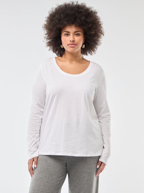 T-shirt de manga comprida lisa em jersey - Kiabi