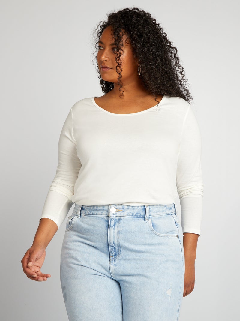 T-shirt de manga comprida lisa em jersey Branco - Kiabi