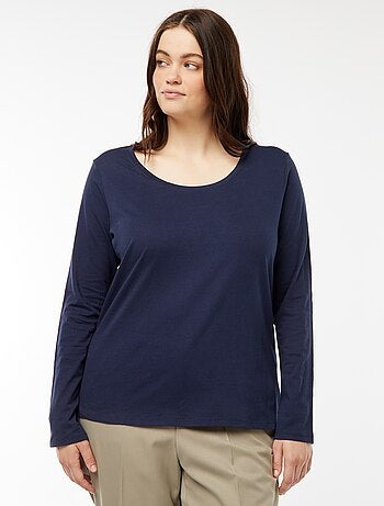 T-shirt de manga comprida lisa em jersey