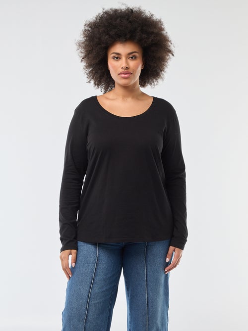 T-shirt de manga comprida lisa em jersey - Kiabi