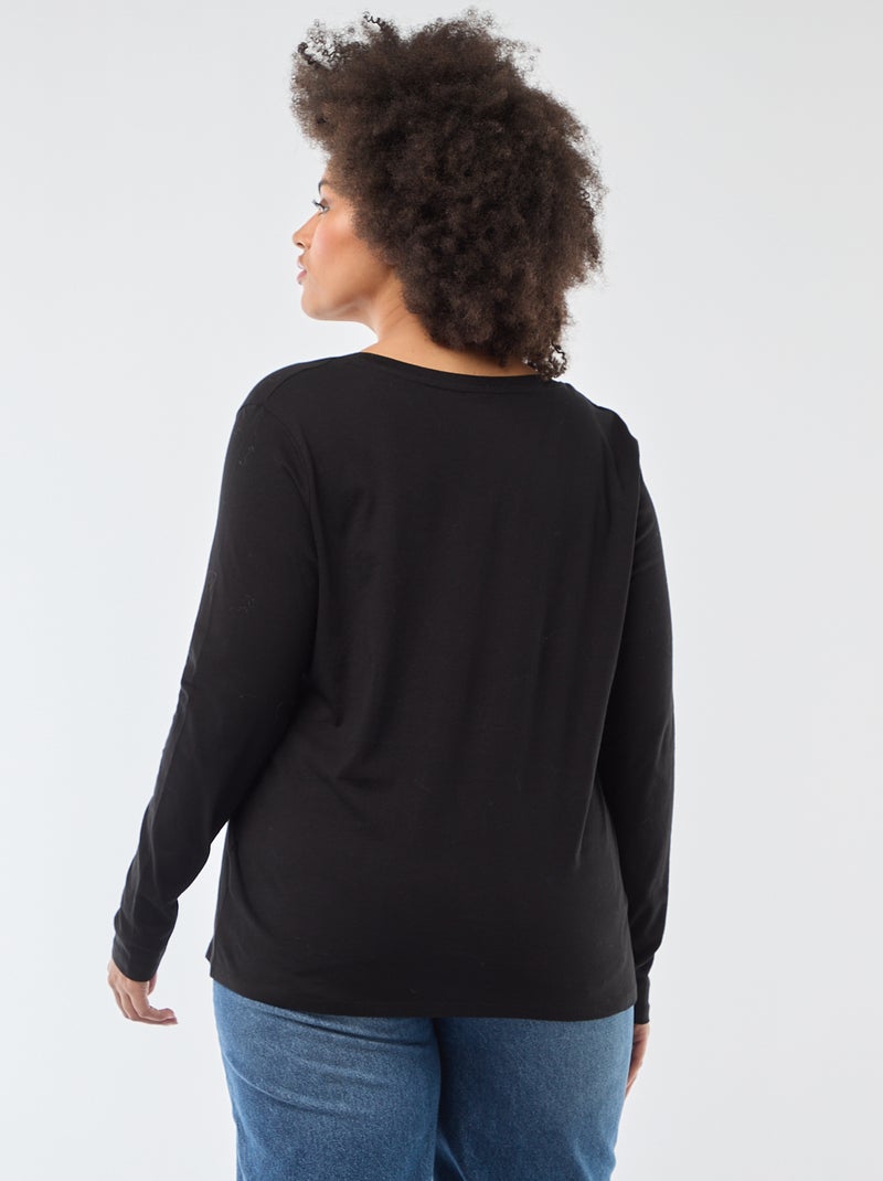 T-shirt de manga comprida lisa em jersey Preto - Kiabi