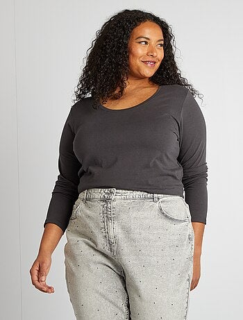 T-shirt de manga comprida lisa em jersey