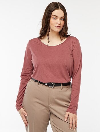 T-shirt de manga comprida lisa em jersey