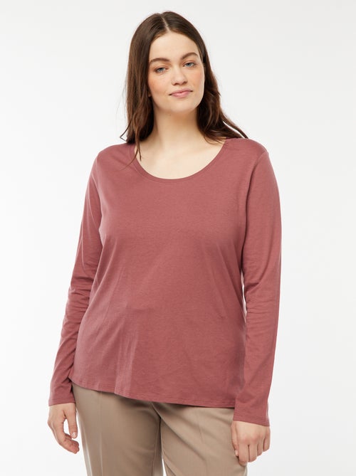 T-shirt de manga comprida lisa em jersey - Kiabi