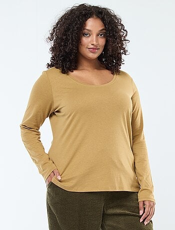 T-shirt de manga comprida lisa em jersey