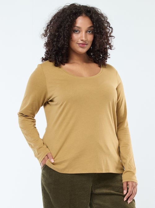 T-shirt de manga comprida lisa em jersey - Kiabi