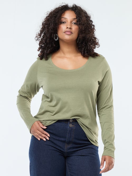 T-shirt de manga comprida lisa em jersey - Kiabi