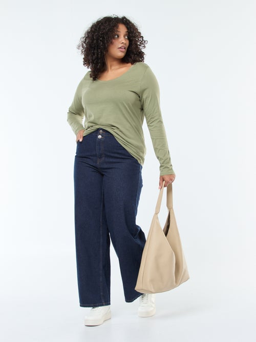 T-shirt de manga comprida lisa em jersey - Kiabi