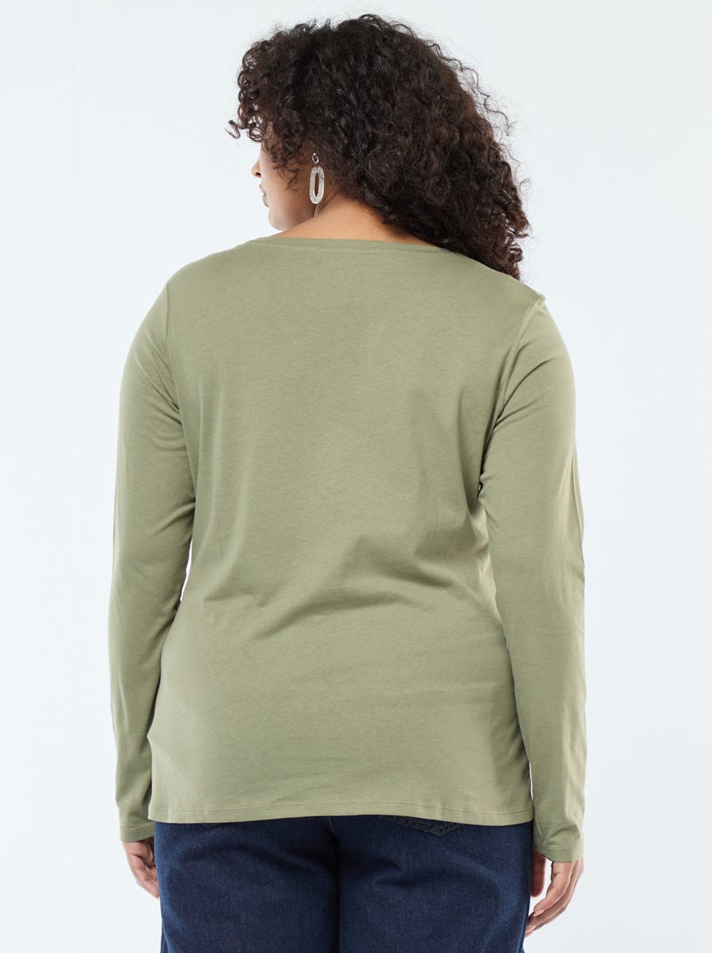 T-shirt de manga comprida lisa em jersey Verde - Kiabi