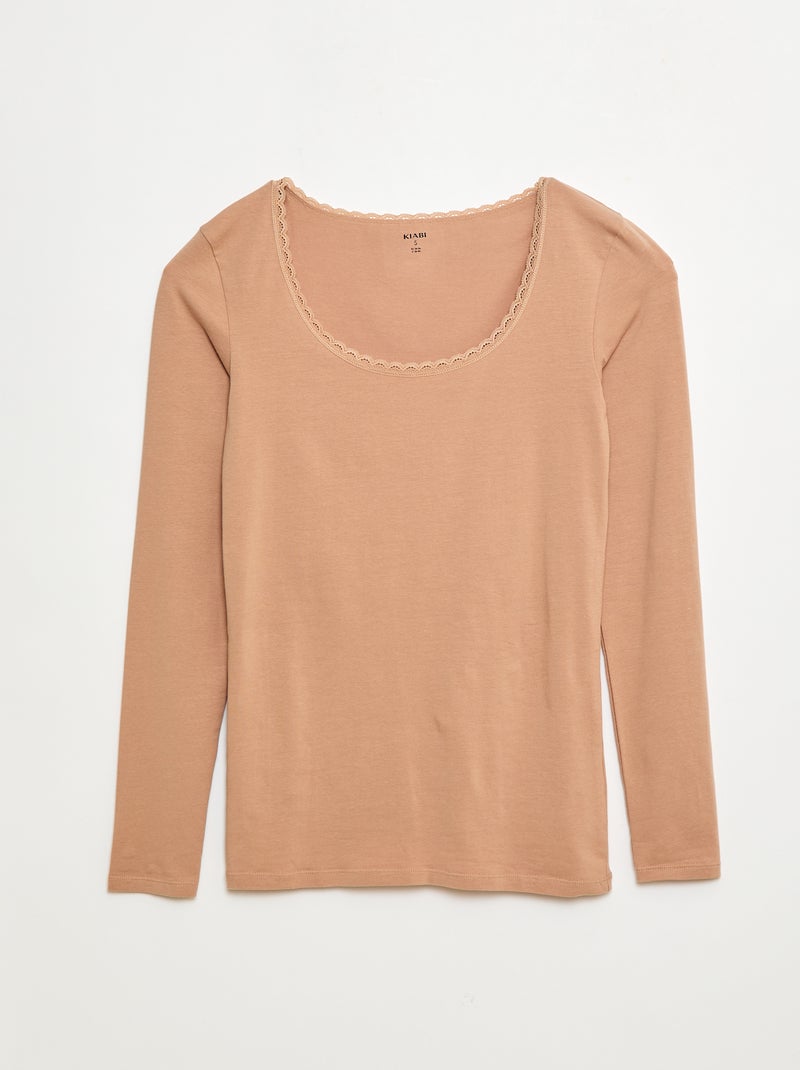 T-shirt de manga comprida para usar por baixo Bege - Kiabi