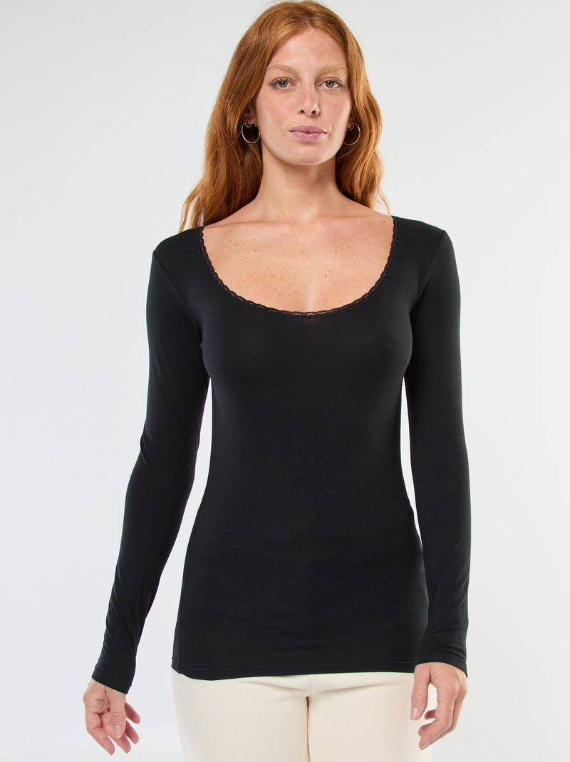 T-shirt de manga comprida para usar por baixo Preto - Kiabi