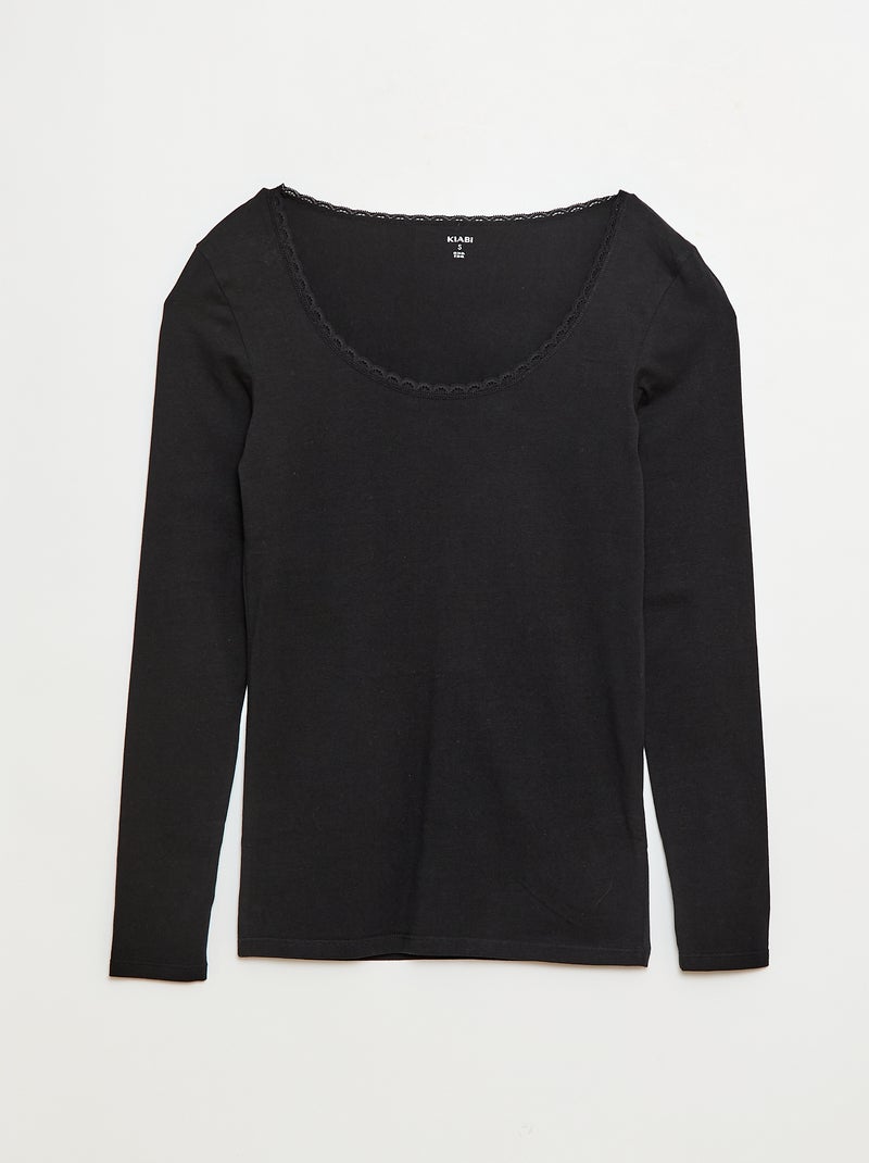 T-shirt de manga comprida para usar por baixo Preto - Kiabi