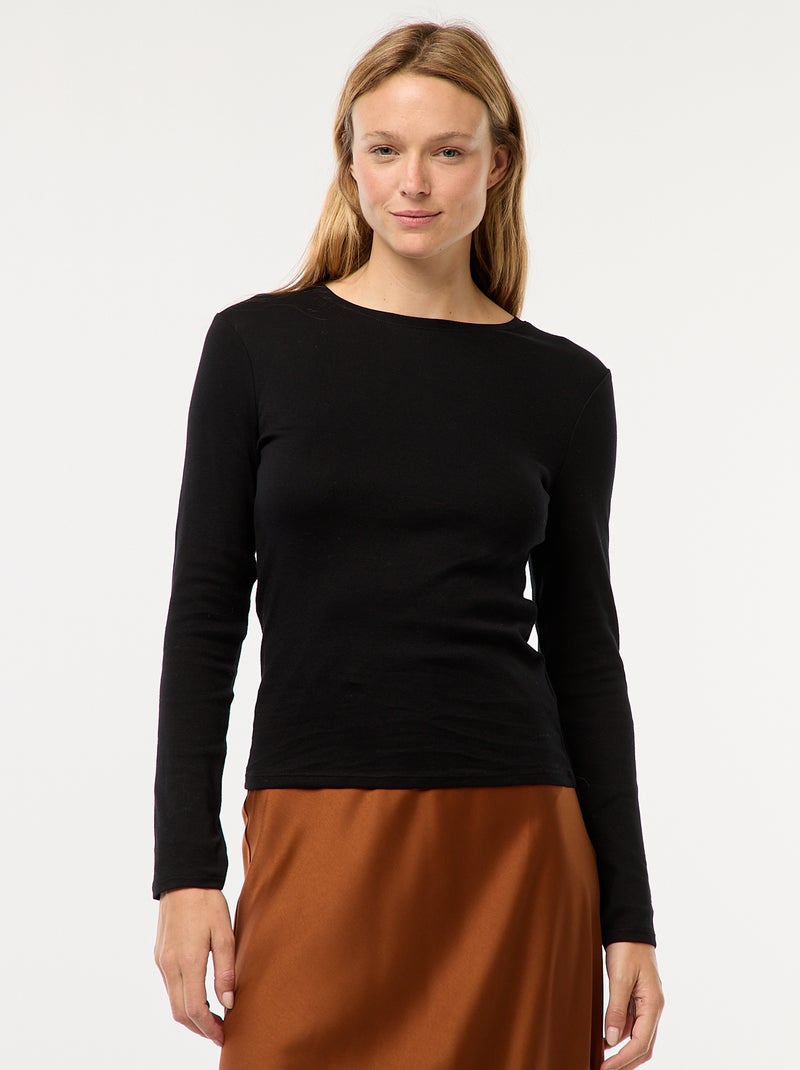 T-shirt de manga comprida Preto - Kiabi