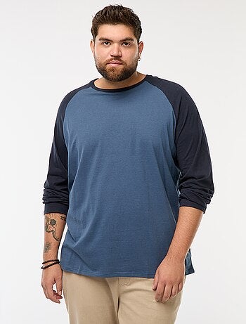 T-shirt de manga comprida raglã com gola redonda