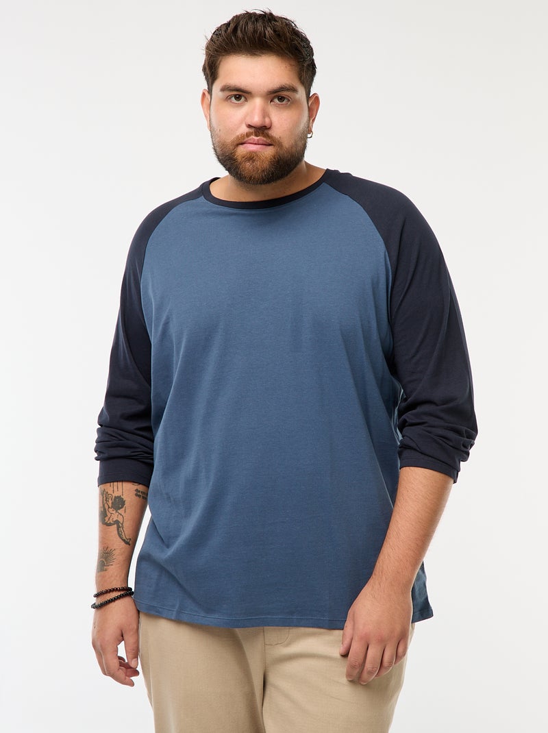 T-shirt de manga comprida raglã com gola redonda Azul - Kiabi