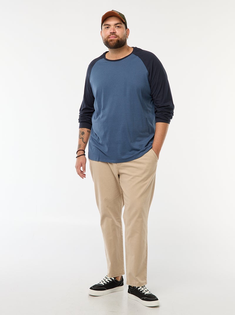 T-shirt de manga comprida raglã com gola redonda Azul - Kiabi