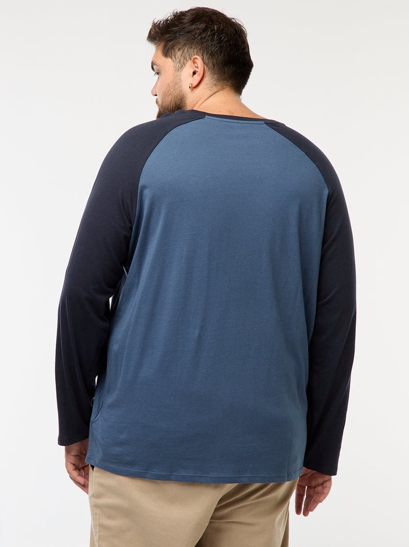 T-shirt de manga comprida raglã com gola redonda Azul - Kiabi