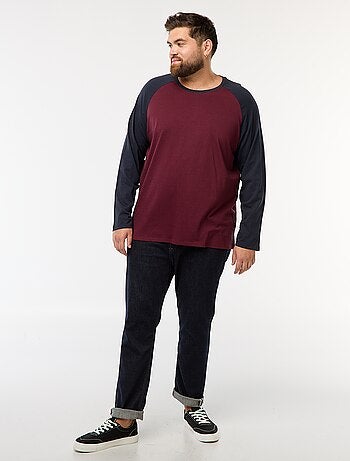 T-shirt de manga comprida raglã com gola redonda