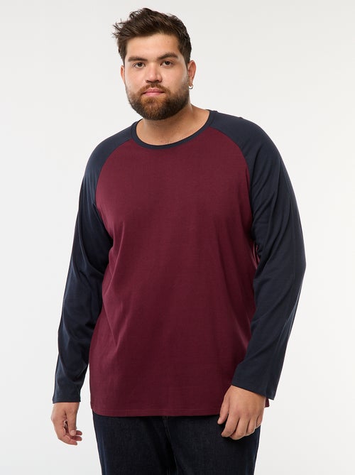 T-shirt de manga comprida raglã com gola redonda - Kiabi