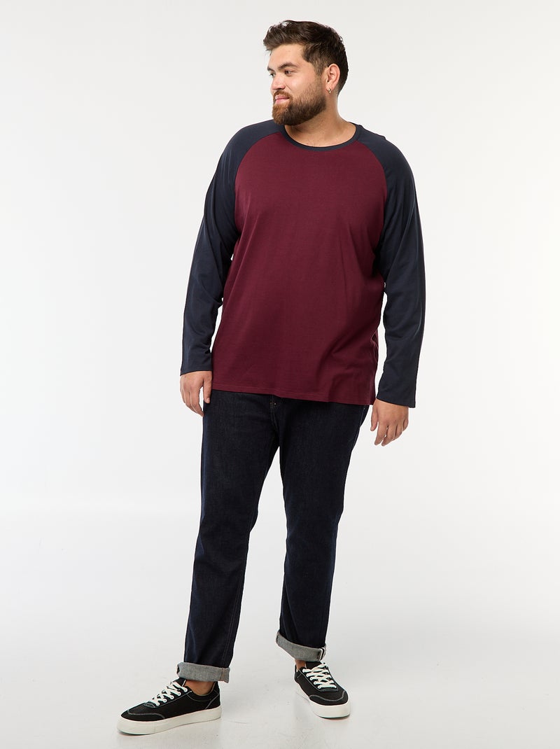 T-shirt de manga comprida raglã com gola redonda Vermelho - Kiabi