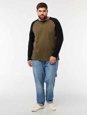 T-shirt de manga comprida raglan e gola redonda