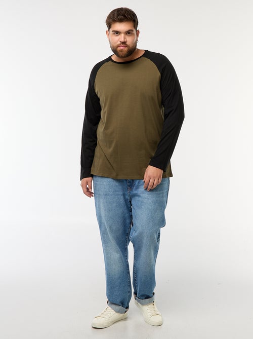 T-shirt de manga comprida raglan e gola redonda - Kiabi