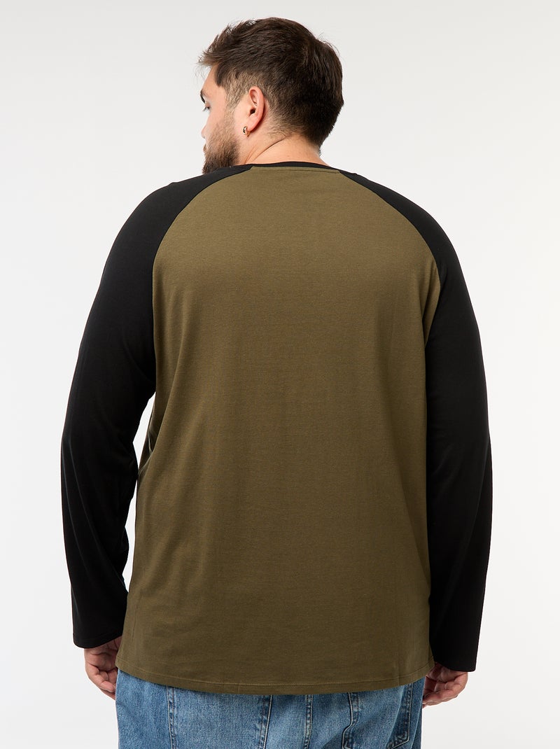 T-shirt de manga comprida raglan e gola redonda Caqui - Kiabi