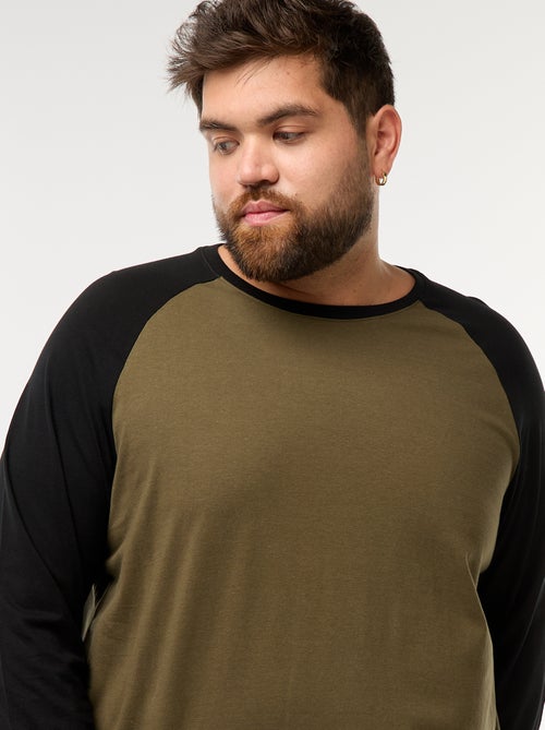 T-shirt de manga comprida raglan e gola redonda - Kiabi