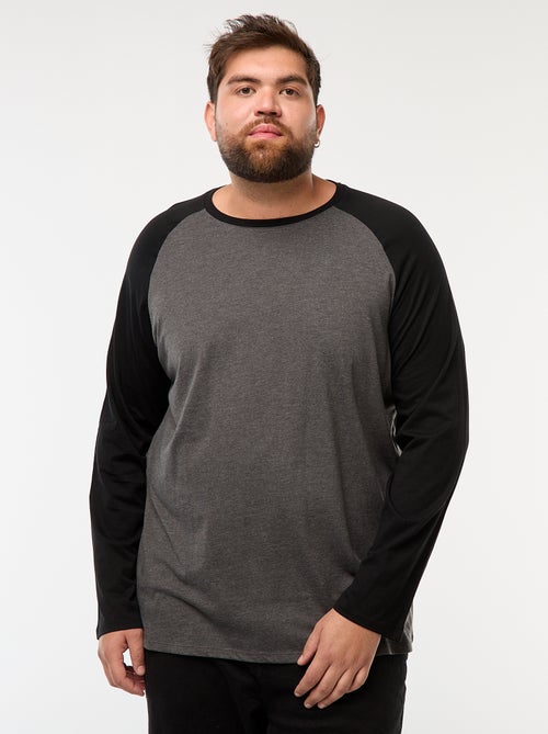 T-shirt de manga comprida raglan e gola redonda - Kiabi