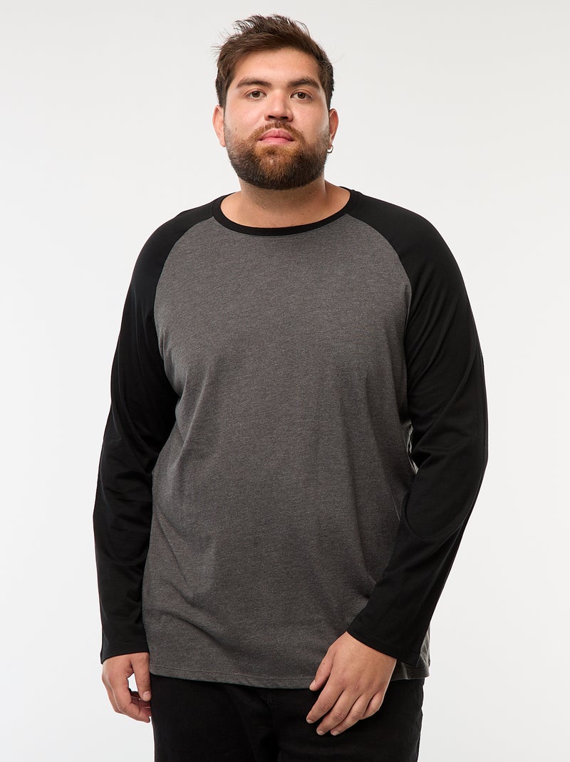 T-shirt de manga comprida raglan e gola redonda Cinza - Kiabi