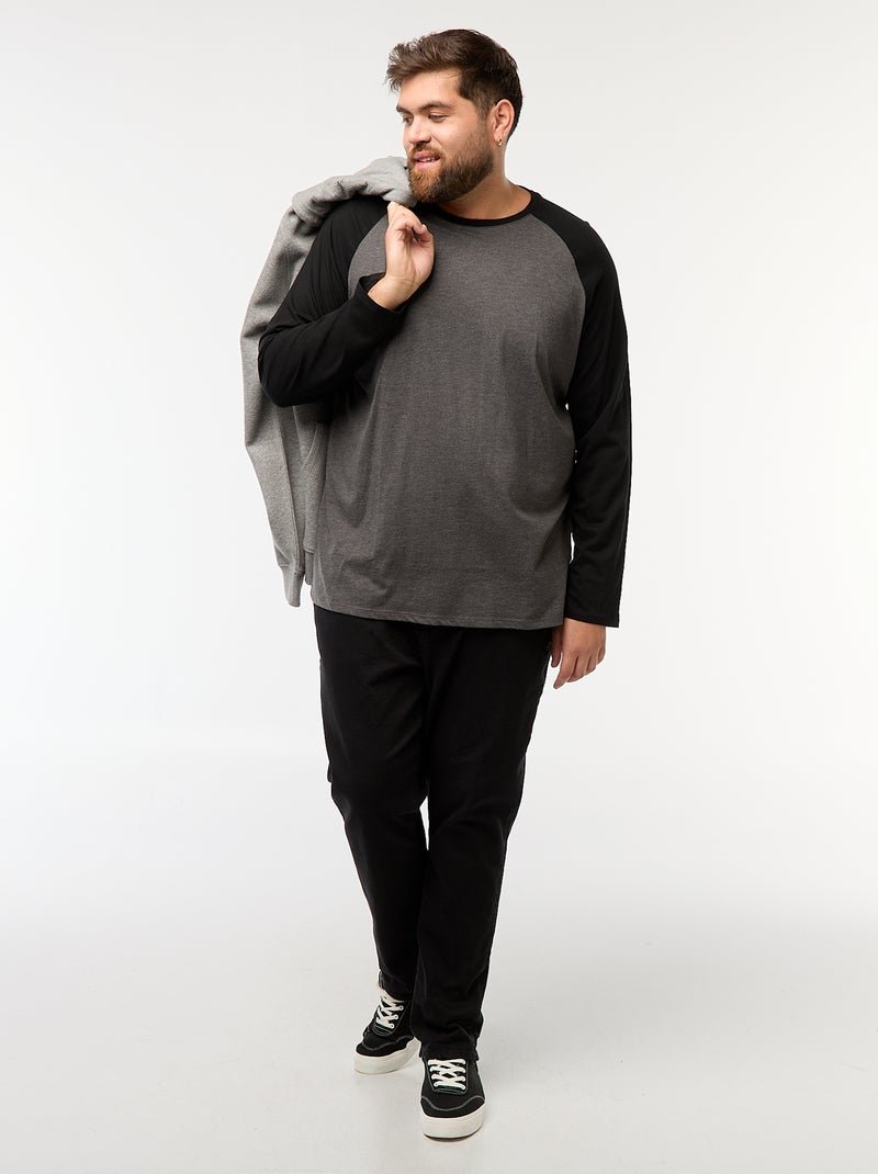 T-shirt de manga comprida raglan e gola redonda Cinza - Kiabi