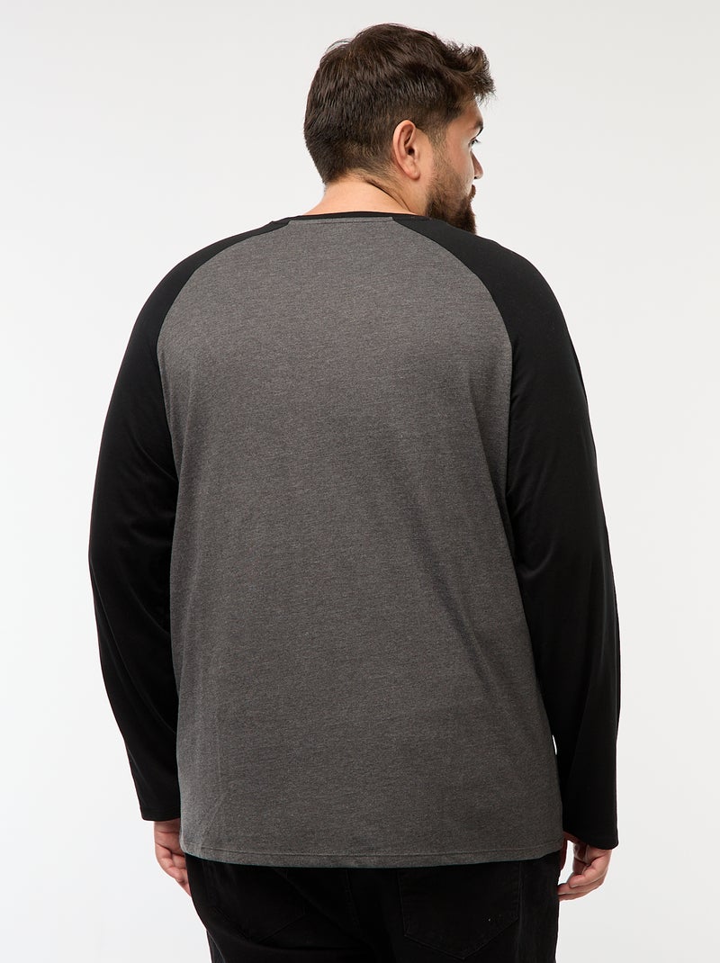 T-shirt de manga comprida raglan e gola redonda Cinza - Kiabi