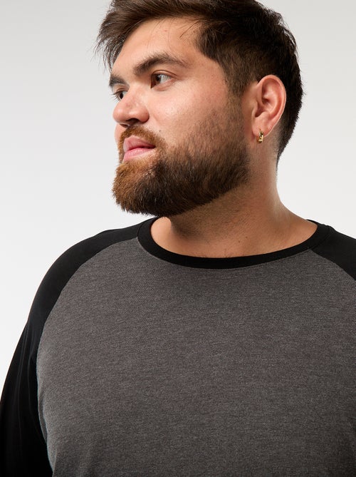 T-shirt de manga comprida raglan e gola redonda - Kiabi