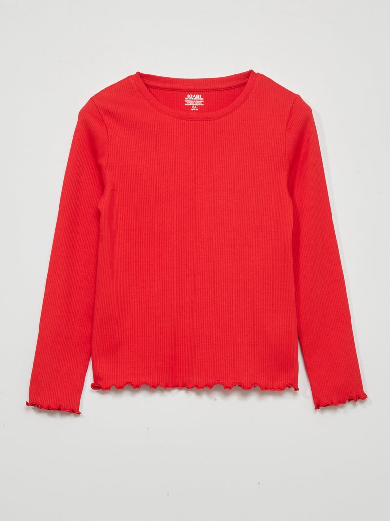 T-shirt de manga comrida em malha nervurada VERMELHO - Kiabi