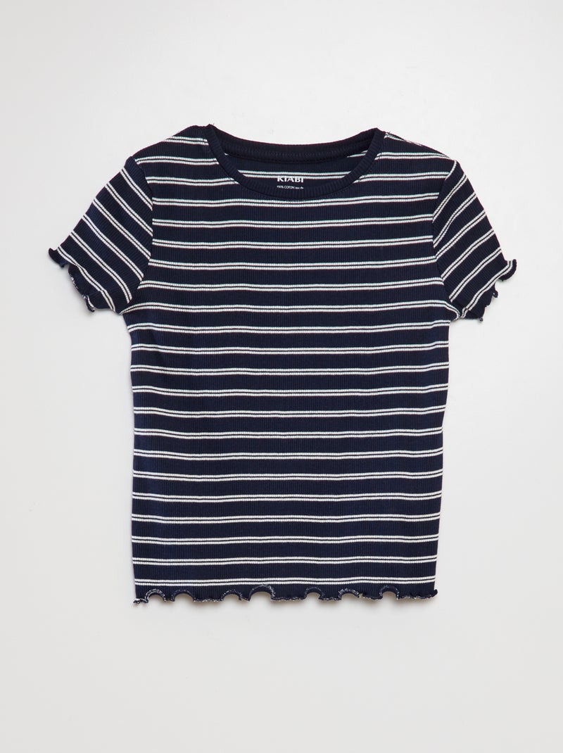 T-shirt de manga curta às riscas AZUL - Kiabi