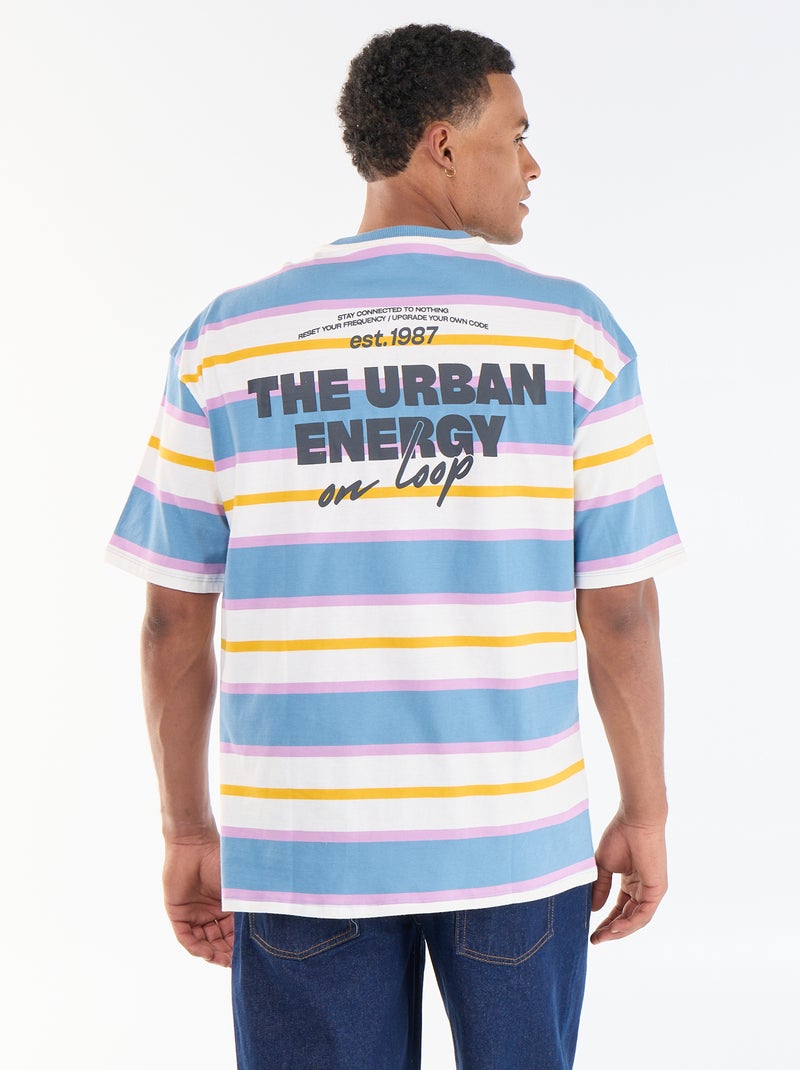 T-shirt de manga curta às riscas Azul - Kiabi
