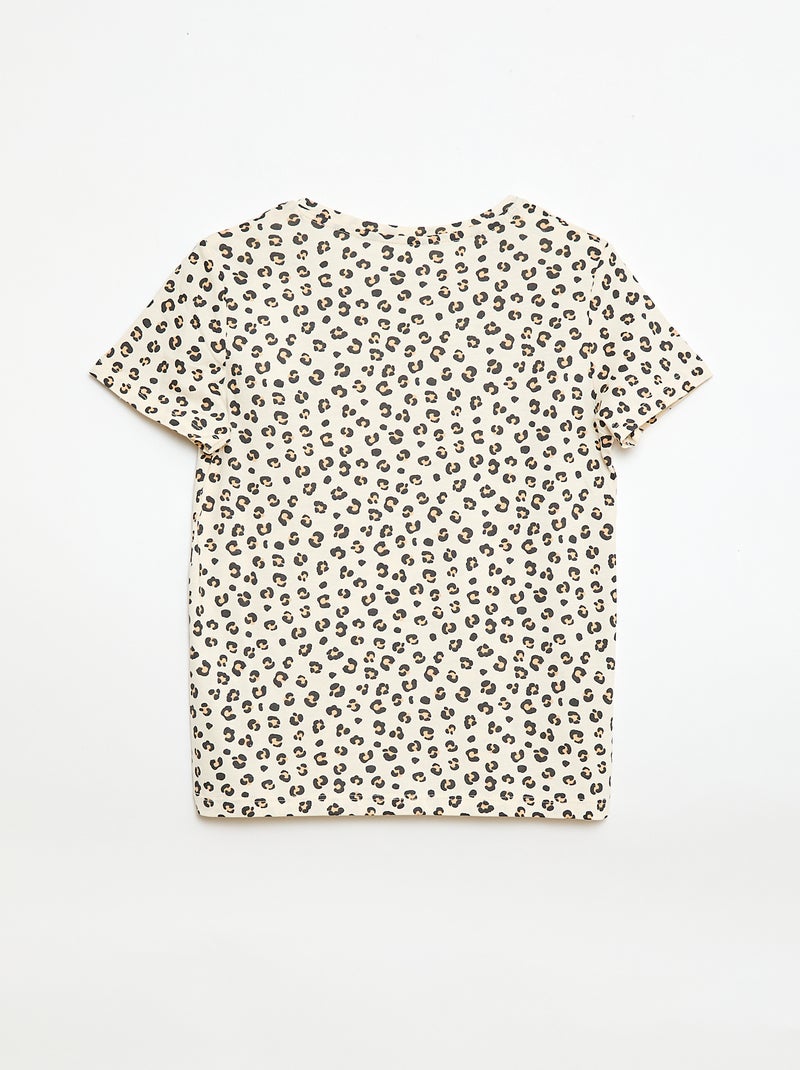 T-shirt de manga curta às riscas Bege - Kiabi