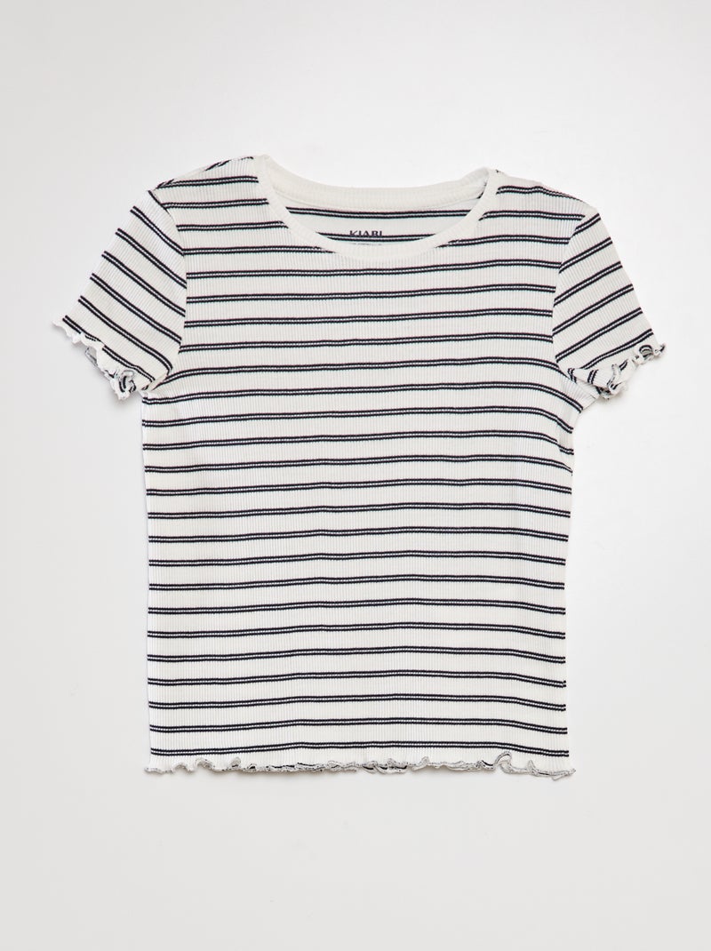 T-shirt de manga curta às riscas BRANCO - Kiabi