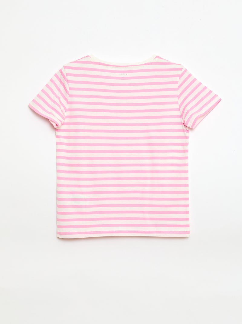 T-shirt de manga curta às riscas Rosa - Kiabi