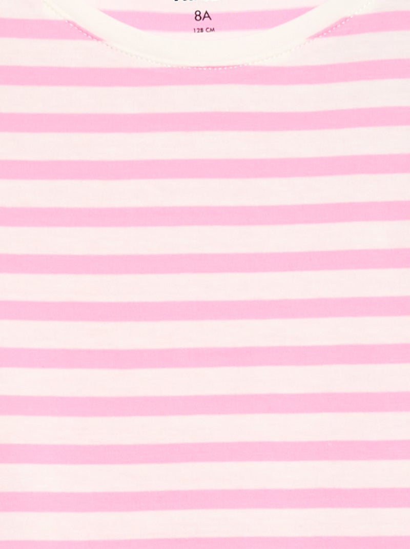 T-shirt de manga curta às riscas Rosa - Kiabi