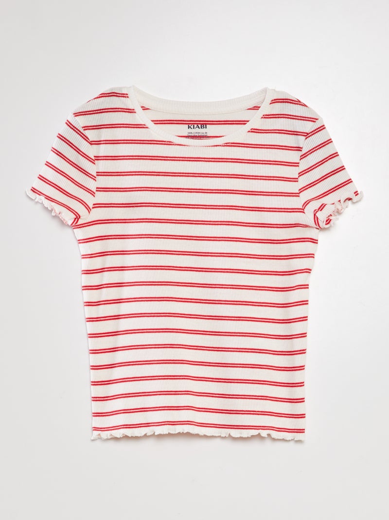 T-shirt de manga curta às riscas VERMELHO - Kiabi