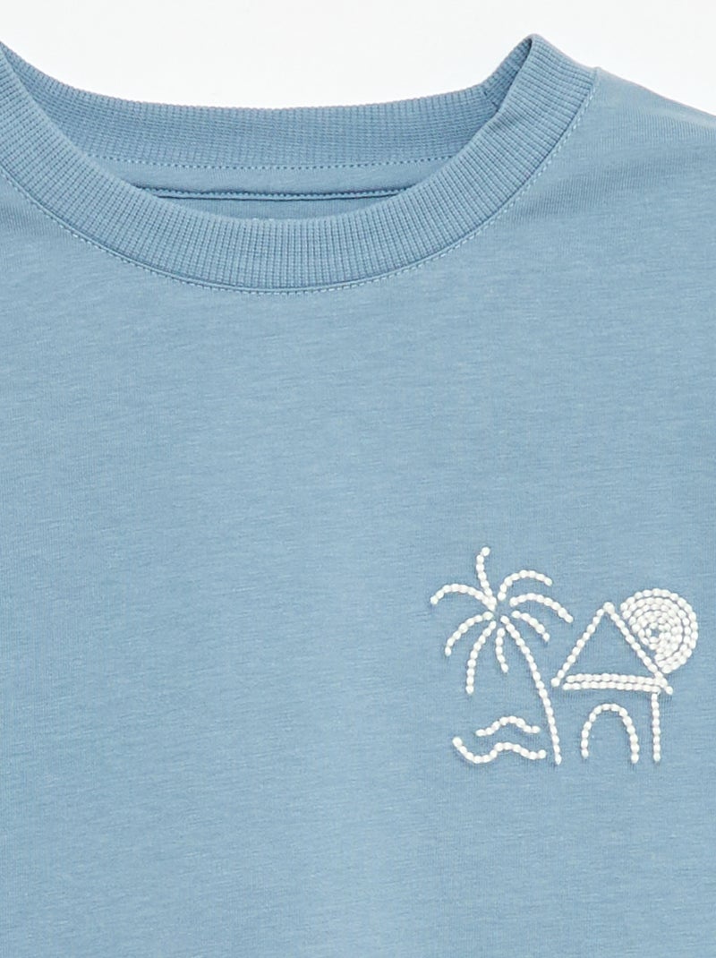 T-shirt de manga curta bordado Azul - Kiabi