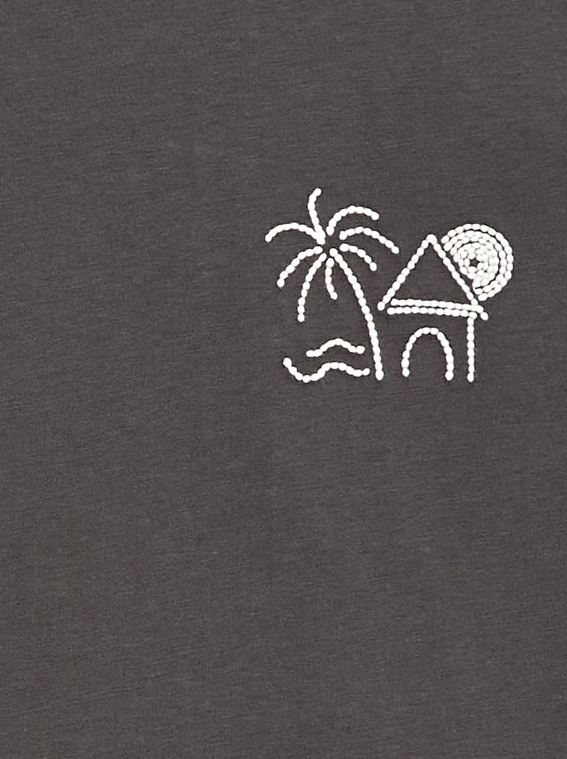 T-shirt de manga curta bordado Cinza - Kiabi