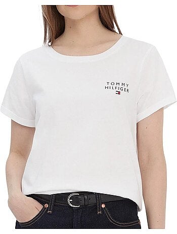 T-shirt de manga curta branca tommy hilfiger para mulher